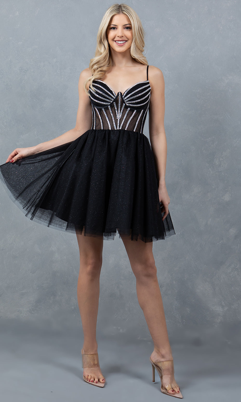 Cinderella Couture 5138J - Illusion Corset Sparkling Mini Dress Cocktail Dresses