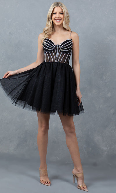 Cinderella Couture 5138J - Illusion Corset Sparkling Mini Dress Cocktail Dresses