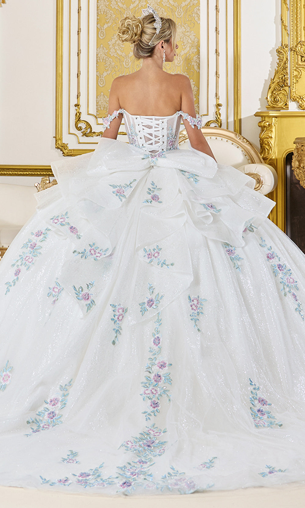 Dancing Queen 5147 - Sweetheart Embroidered Ruffle Quince Gown Quinceanera Dresses in Of White