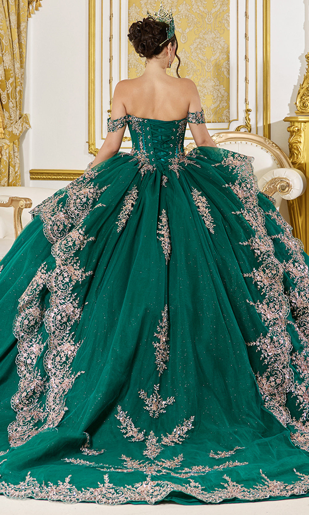 Dancing Queen 5150 - Structured Corset Off Shoulder Embroidered Gown Quinceanera Dresses in Green 