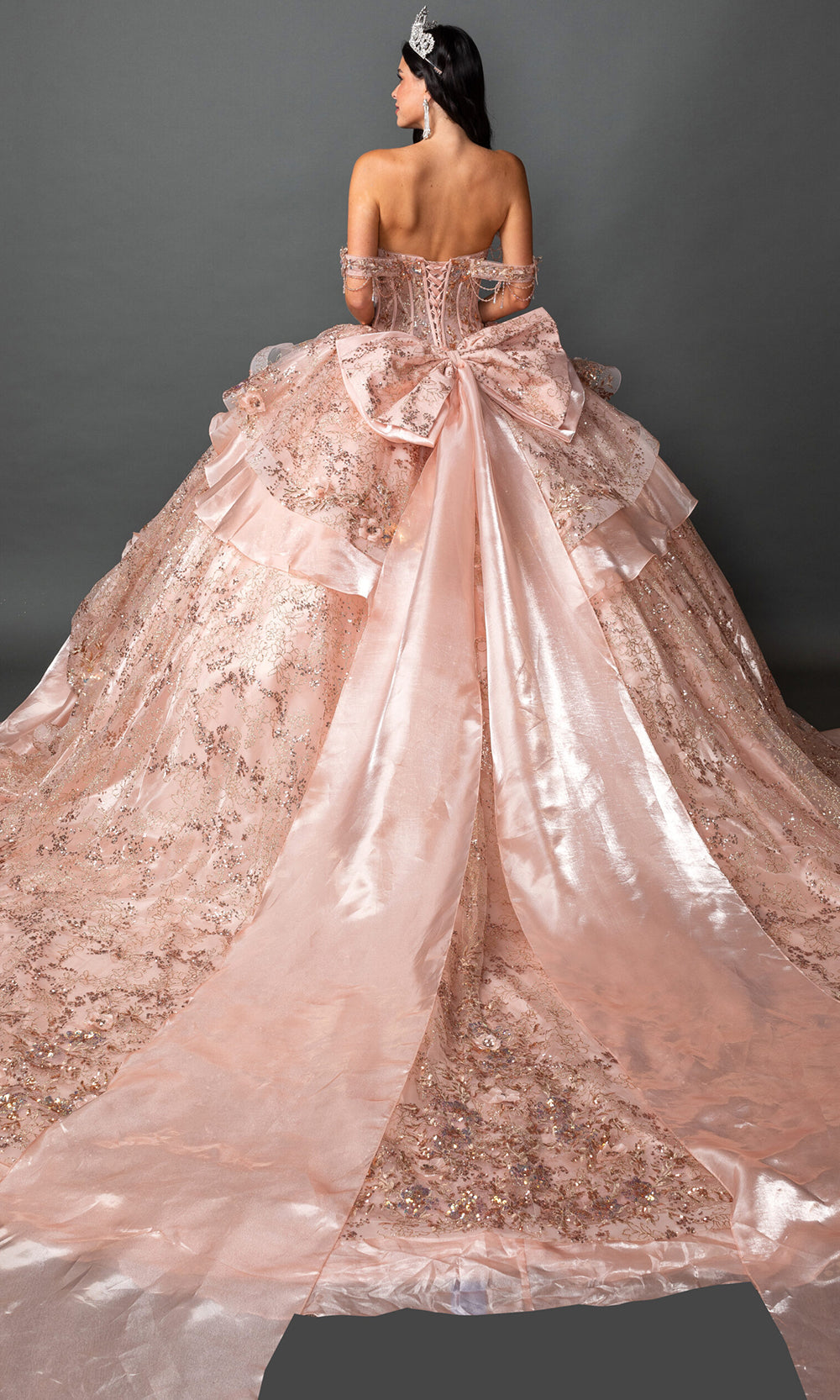 Dancing Queen 5157 - Off Shoulder Embroidered Lace-Up Back Gown Quinceanera Dresses in Gold 