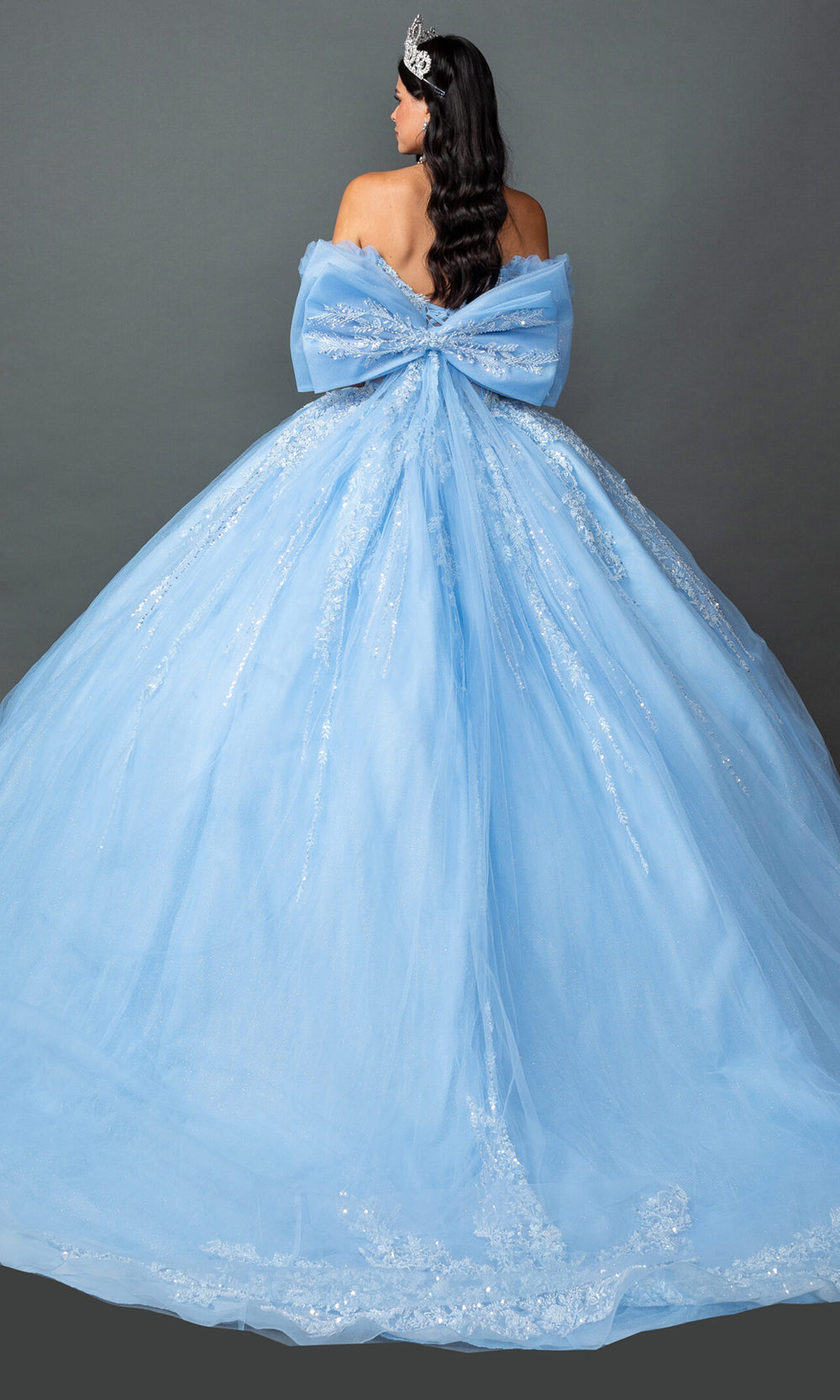 Dancing Queen 5160 - Embroidered Sweetheart Basque Waist Ballgown Quinceanera Dresses in Bhama Blue