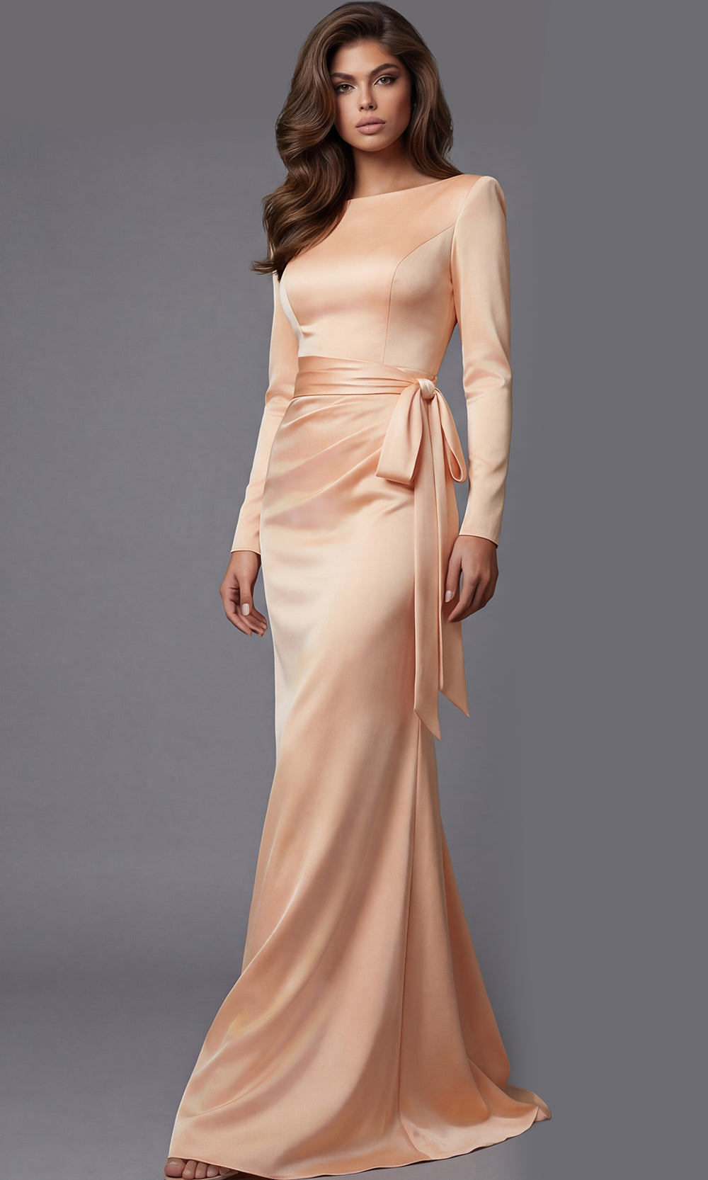 Jovani 51618 - Long Sleeve Bateau Evening Gown Special Occasion Dress In Blush