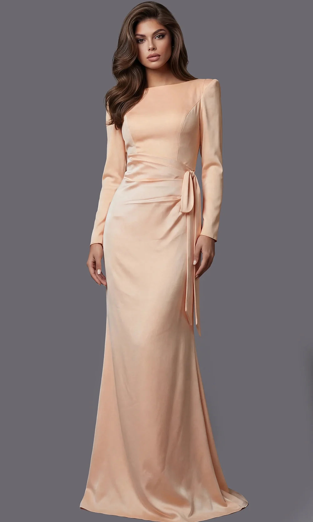 Jovani 51618 - Fitted Long Sleeve Gown with Side Tie Detail Evening Dresses  in Blush  
