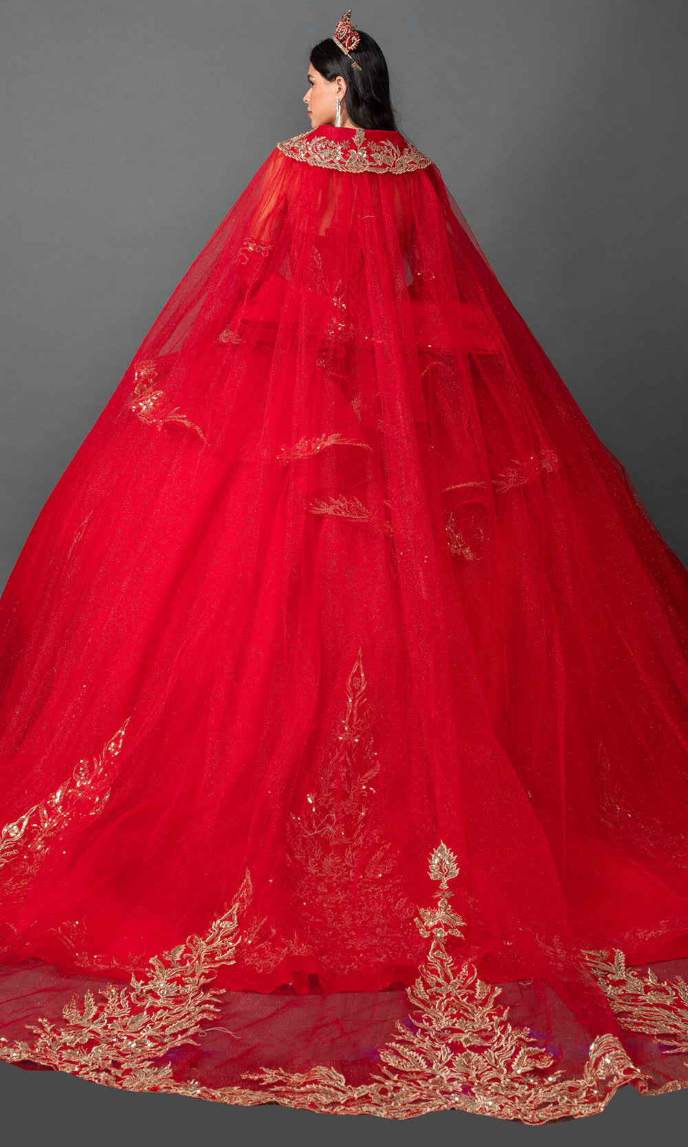 Dancing Queen 5161 - Hooded Cape Corset Strapless Ballgown Quinceanera Dresses in Red 