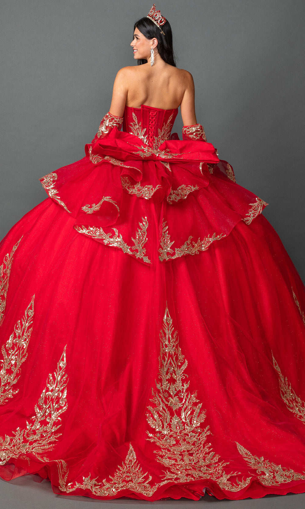 Dancing Queen 5161 - Hooded Cape Corset Strapless Ballgown Quinceanera Dresses in Red 