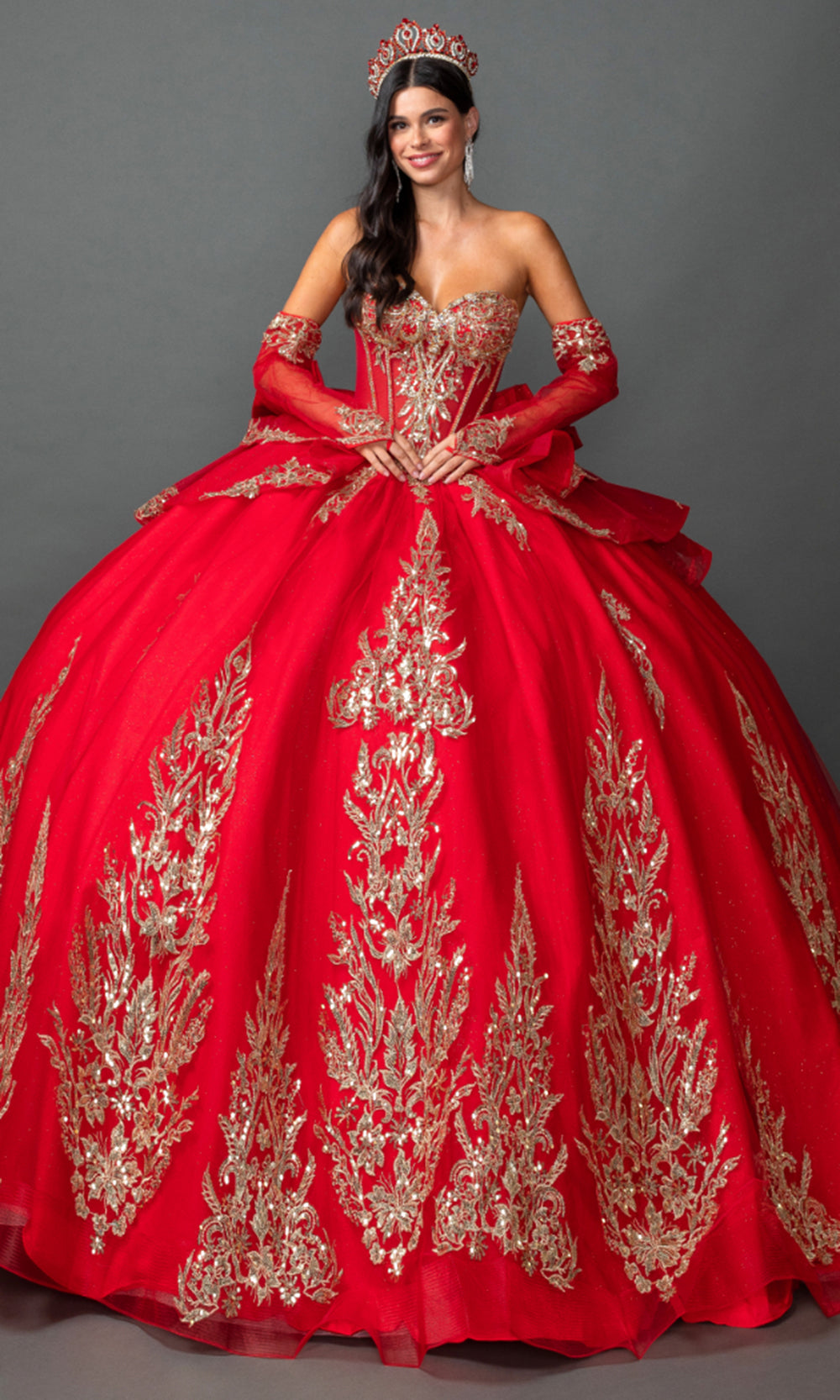 Dancing Queen 5161 - Hooded Cape Corset Strapless Ballgown Quinceanera Dresses in Red 