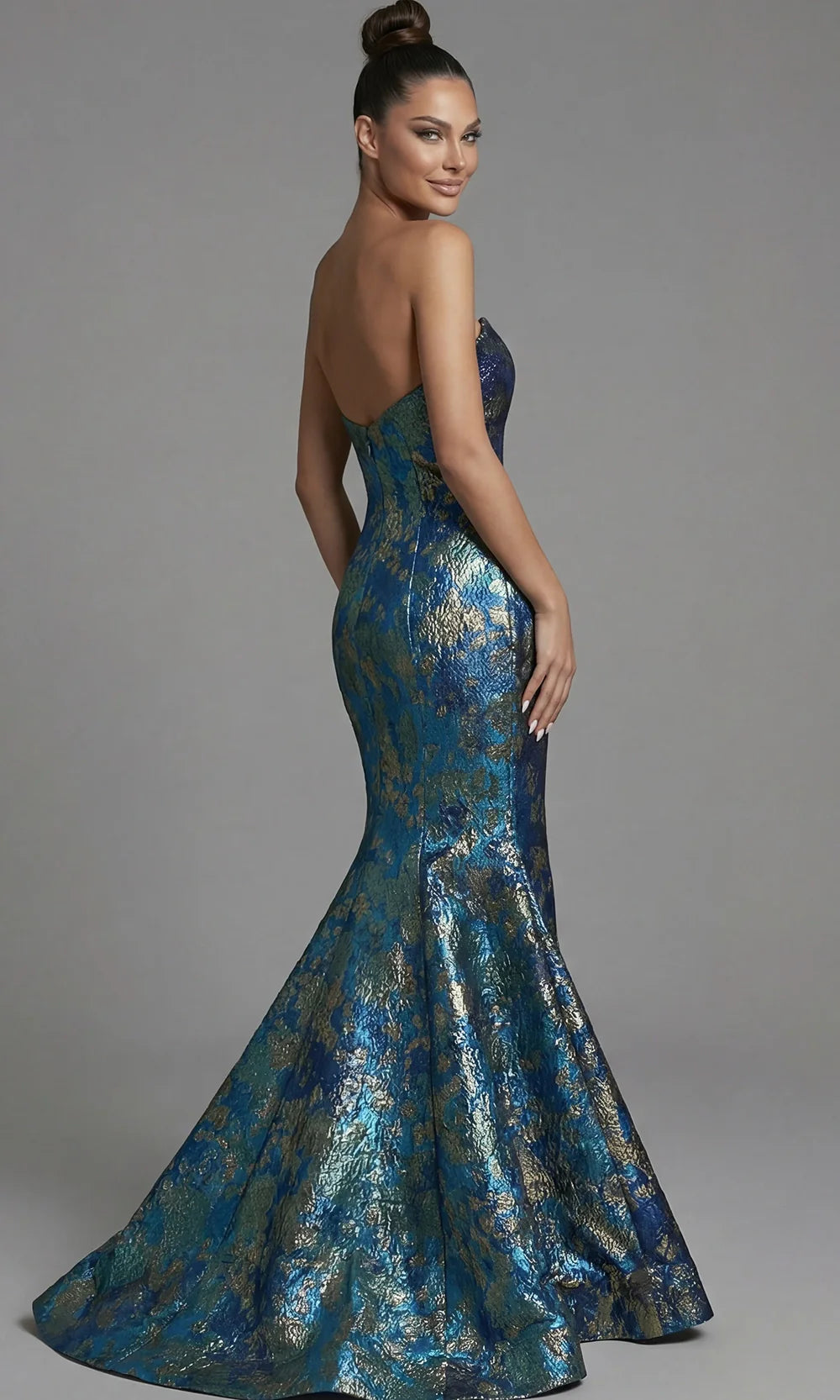 Jovani 51634 - Metallic Brocade Mermaid Evening Gown Evening Dresses  in Turquoise  