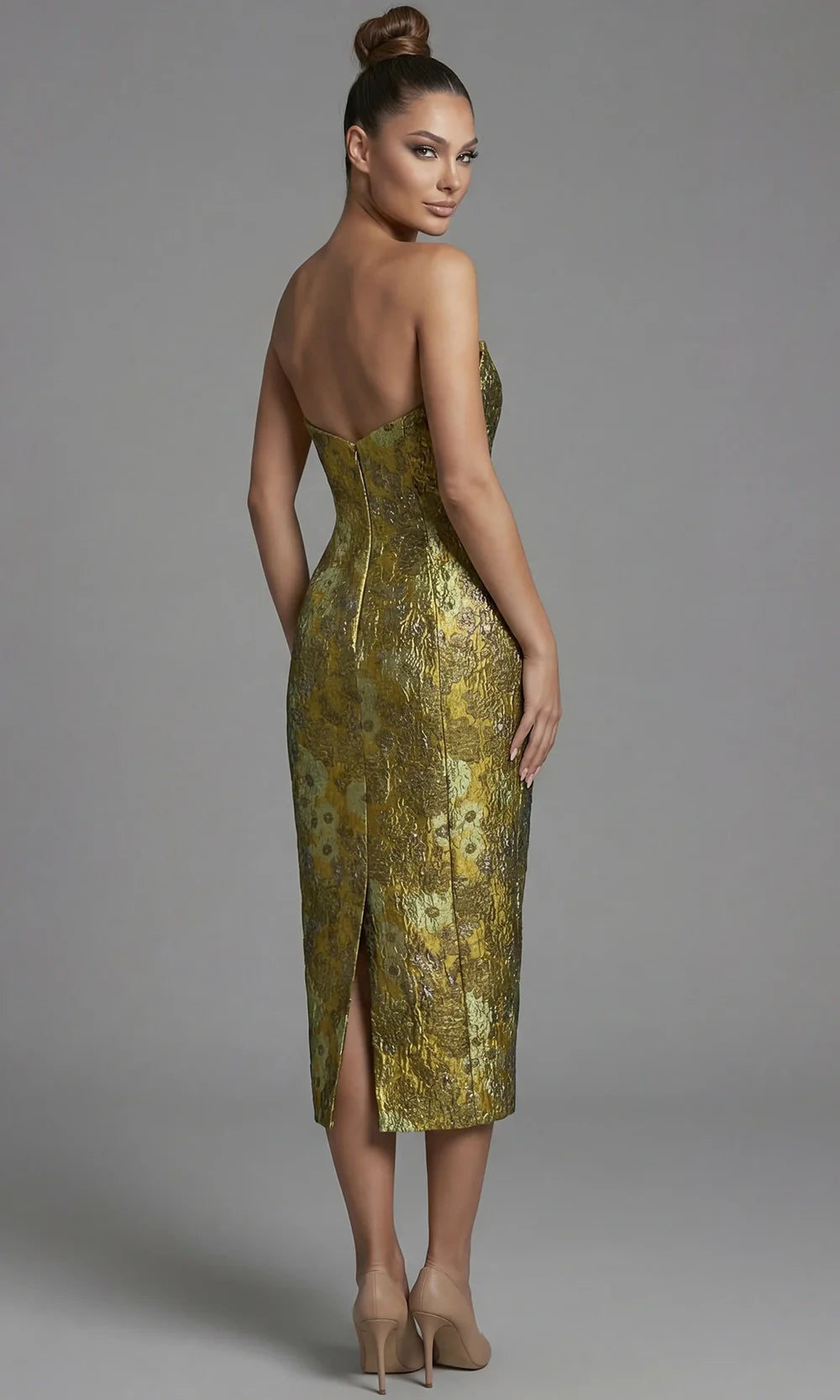 Jovani 51636 - Tea-Length Column Straight Neckline Dress Prom Dresses  in Yellow Multi
