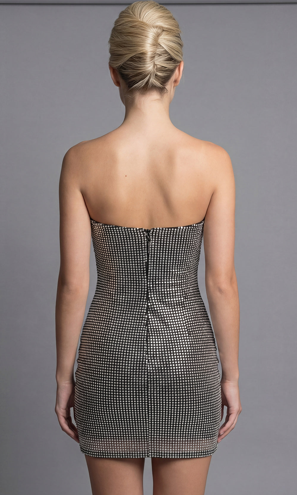 Jovani 51674 - Rhinestone Strapless Bodycon Mini Dress Special Occasion Dress In Black Silver