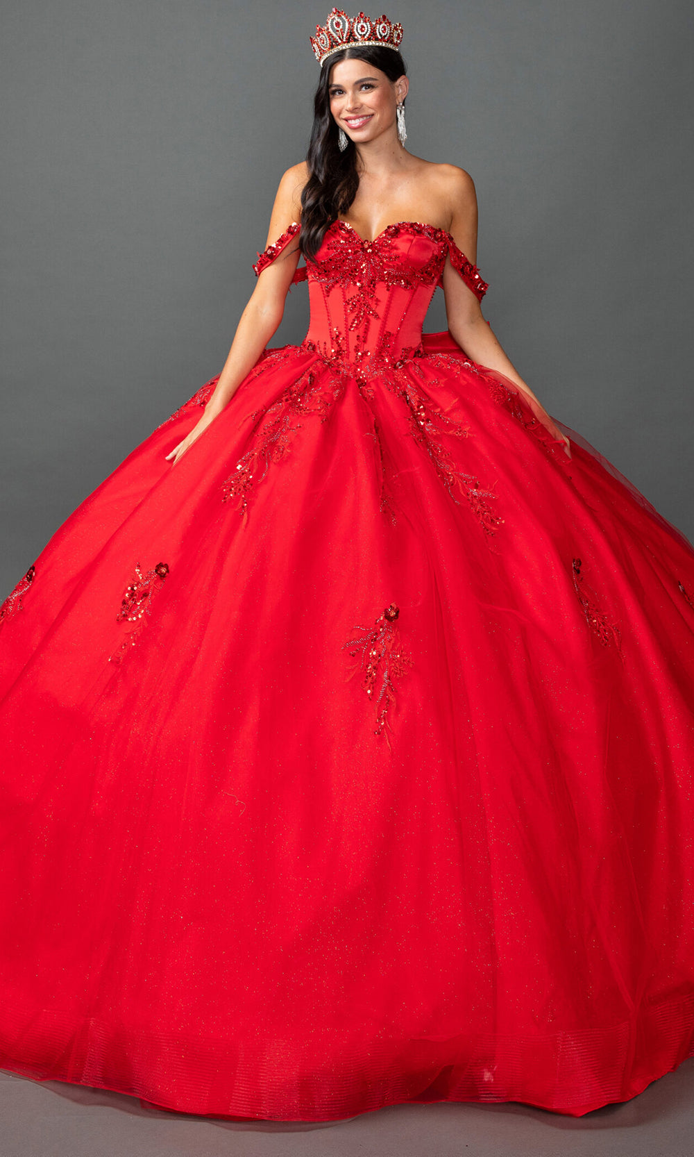 Dancing Queen 5168 - Structured Corset Embellished Layered Gown Quinceanera Dresses in Red 