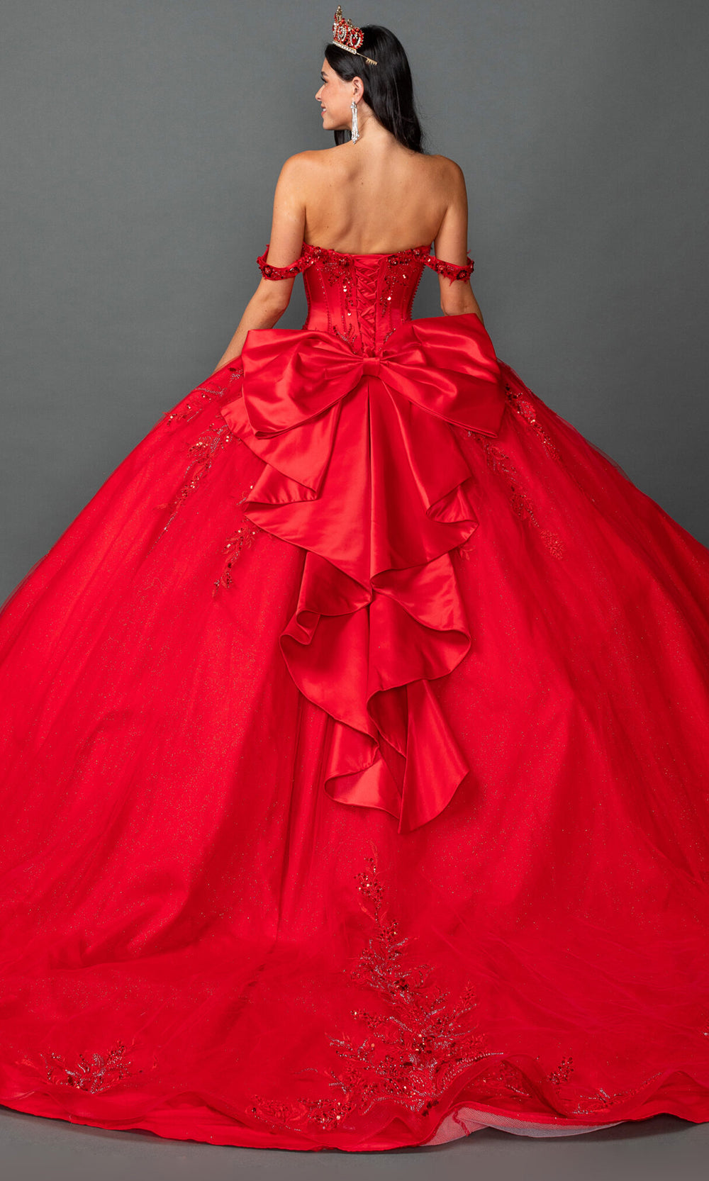 Dancing Queen 5168 - Structured Corset Embellished Layered Gown Quinceanera Dresses in Red 