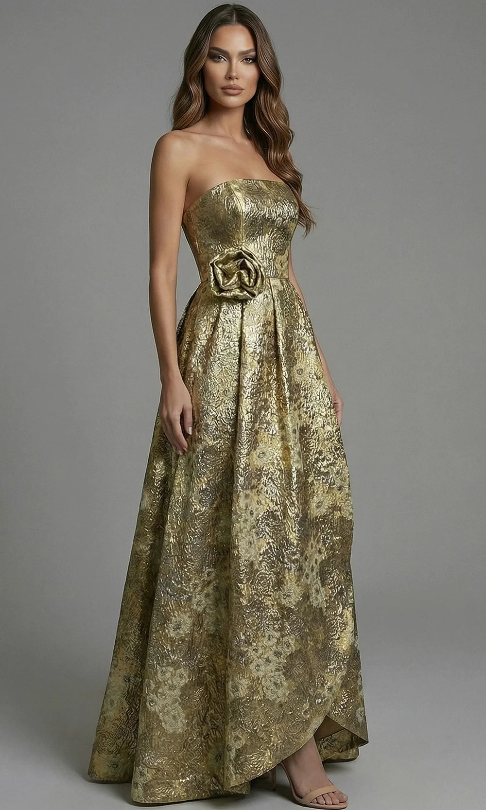 Jovani 51692 - Long Metallic Brocade A-line Dress