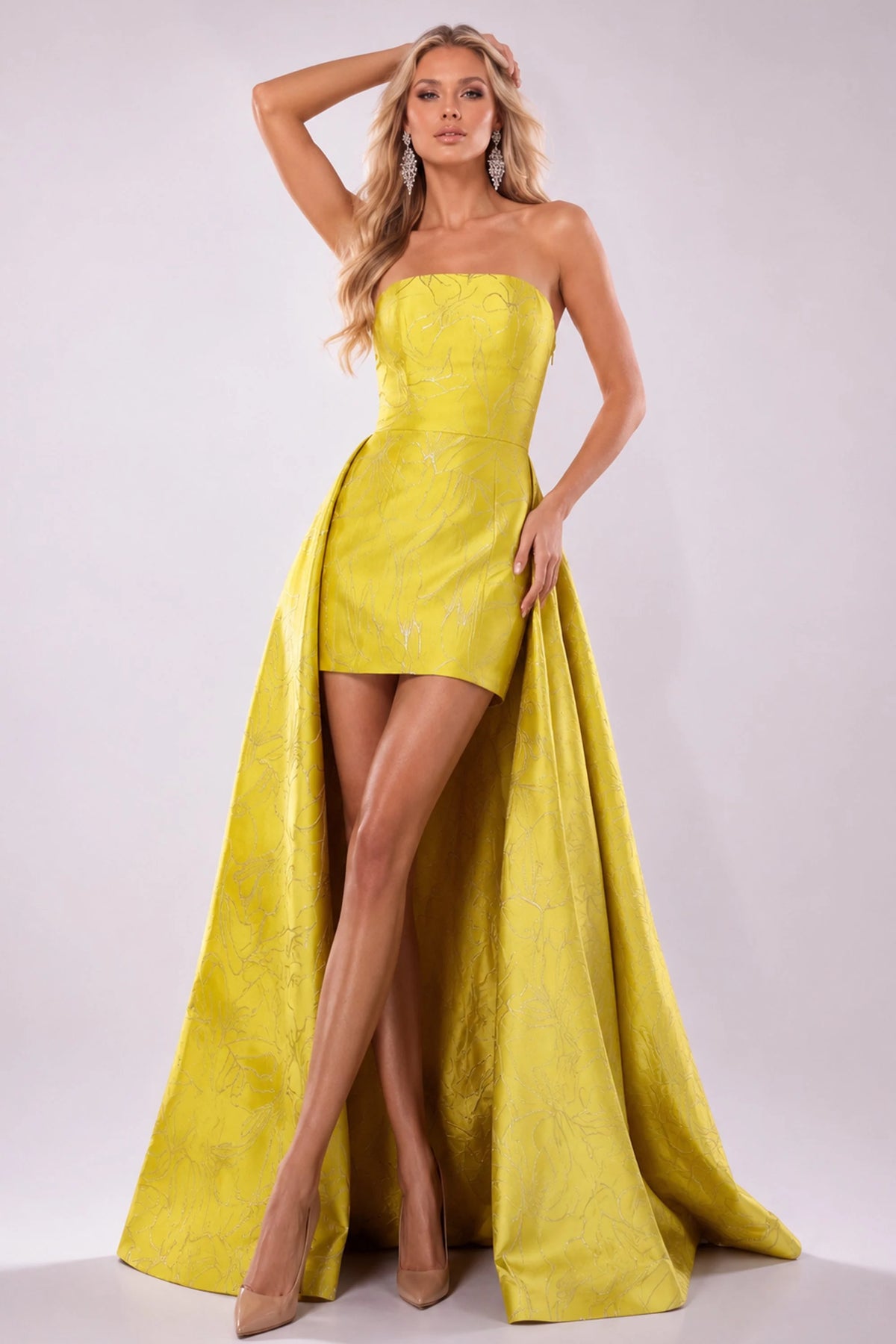 Jovani 51693 - Straight Neck Textured Dress with Overskirt