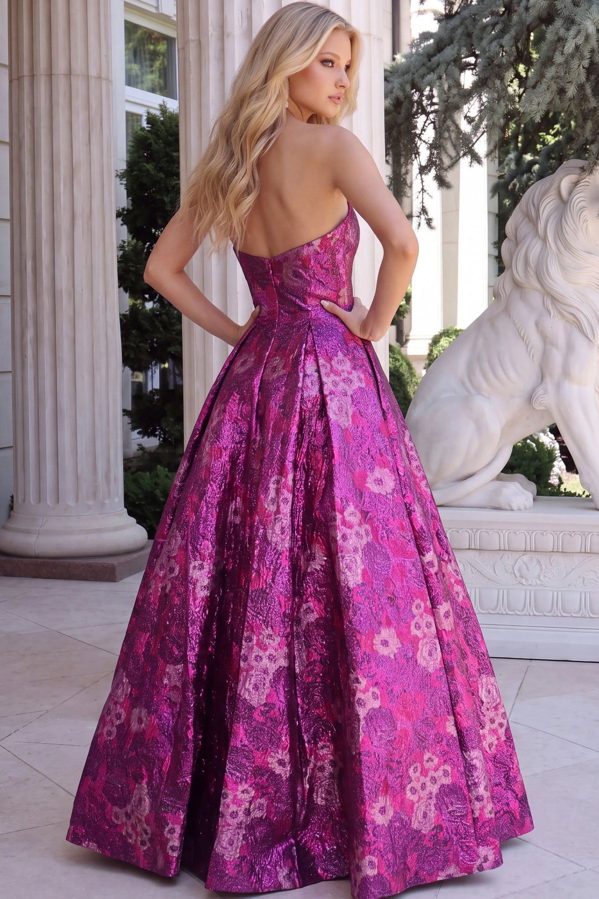 Jovani 51694 - A-Line Skirt Metallic Brocade Evening Gown