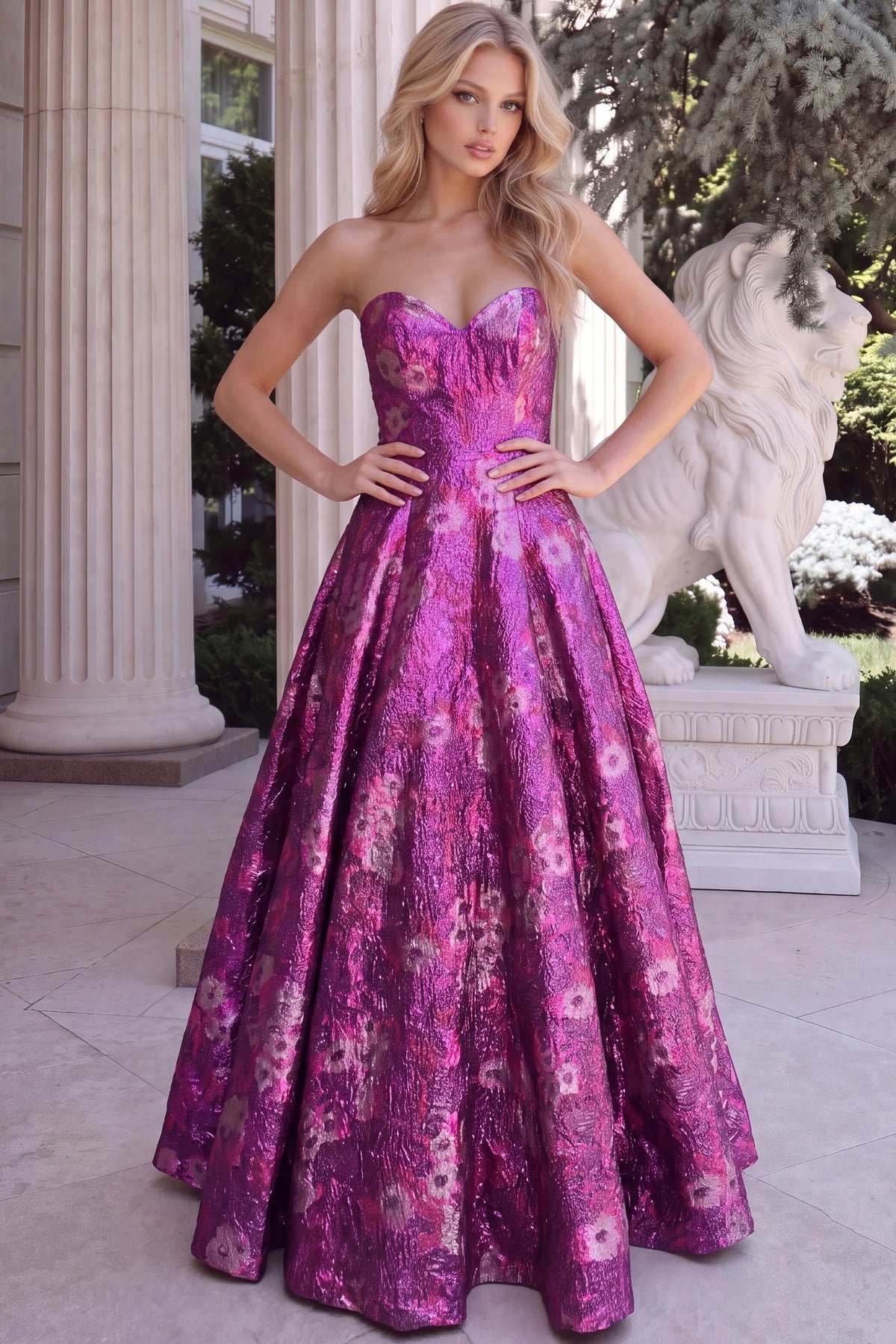 Jovani 51694 - A-Line Skirt Metallic Brocade Evening Gown