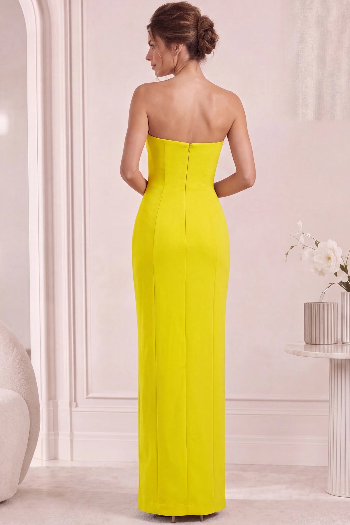 Jovani 51704 - High Slit Straight Neckline Crepe Gown