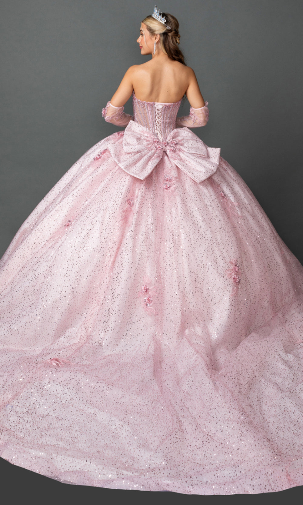 Dancing Queen 5173 - Floral Applique Sweetheart Quinceanera Gown Quinceanera Dresses in Blush 