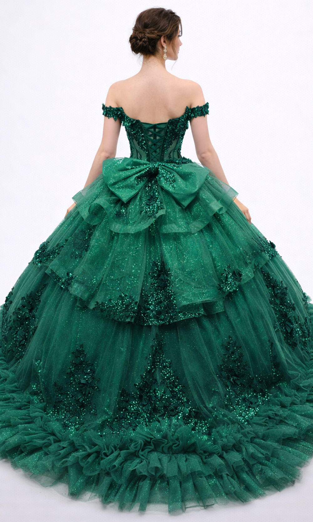 Dancing Queen 5175 - Sweetheart Embellished Tulle Gown with Ruffles Quinceanera Dresses in Hunter Green