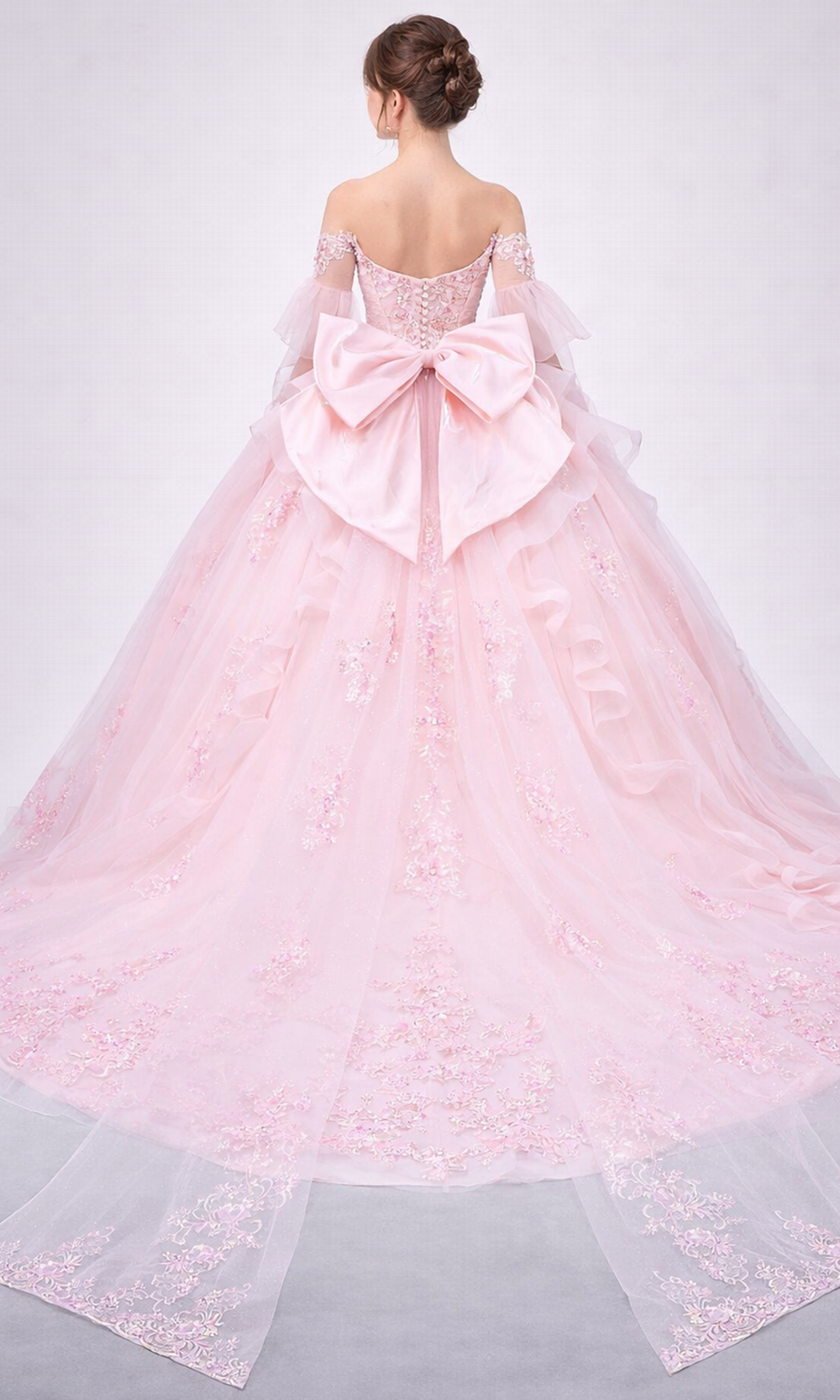 Dancing Queen 5179 - Embroidered Applique Oversized Bow Ballgown Quinceanera Dresses in Blush 
