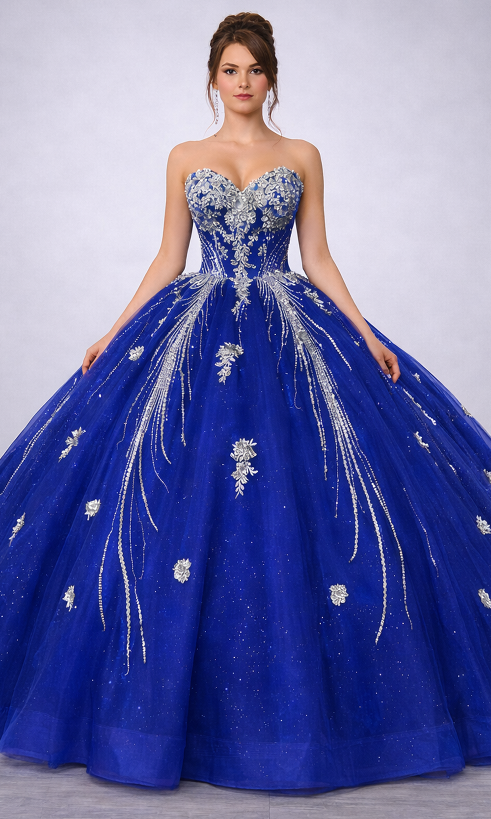 Dancing Queen 5183 - Lace Applique Strapless Quince Gown Special Occasion Dress in Royal Blue