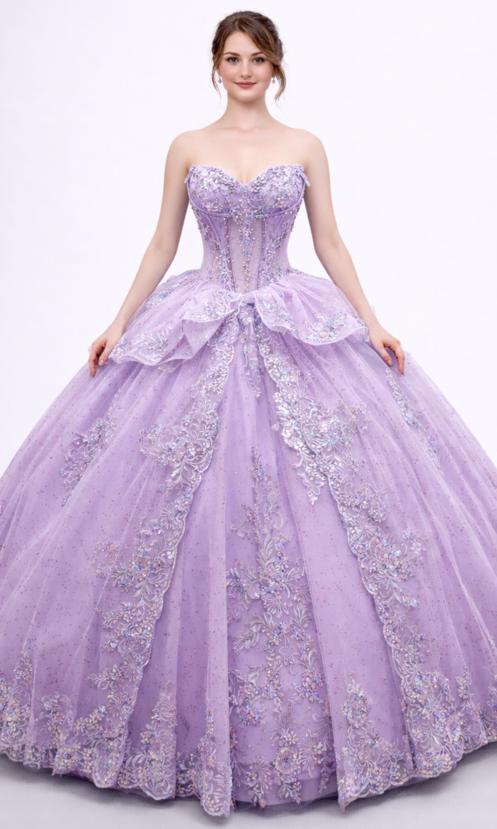 Dancing Queen 5188 - Strapless Layered Ballgown with Beaded Lace Detail Quinceanera Dresses in Lilac 