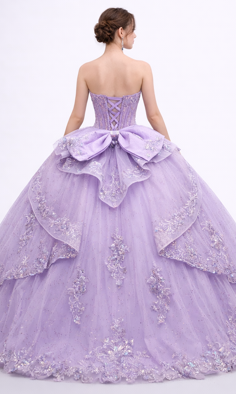 Dancing Queen 5188 - Strapless Layered Ballgown with Beaded Lace Detail Quinceanera Dresses in Lilac 