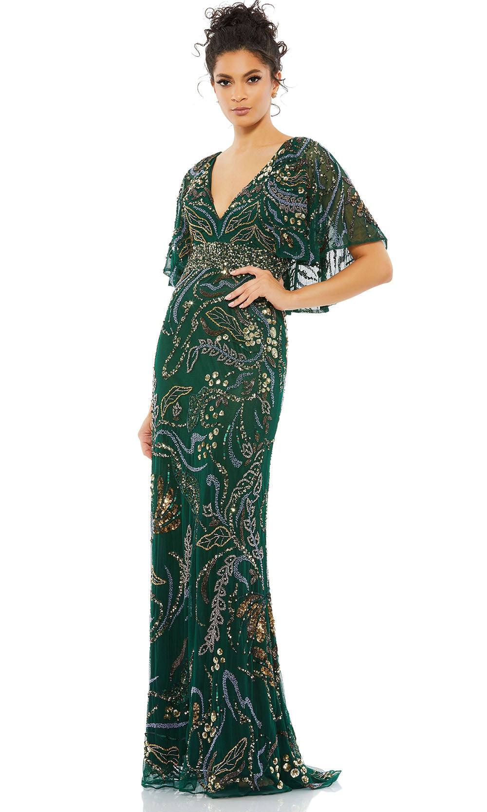 Mac Duggal 5239 - Embellished V-Neck Evening Dress Special Occasion Dresses 0 /Emerald