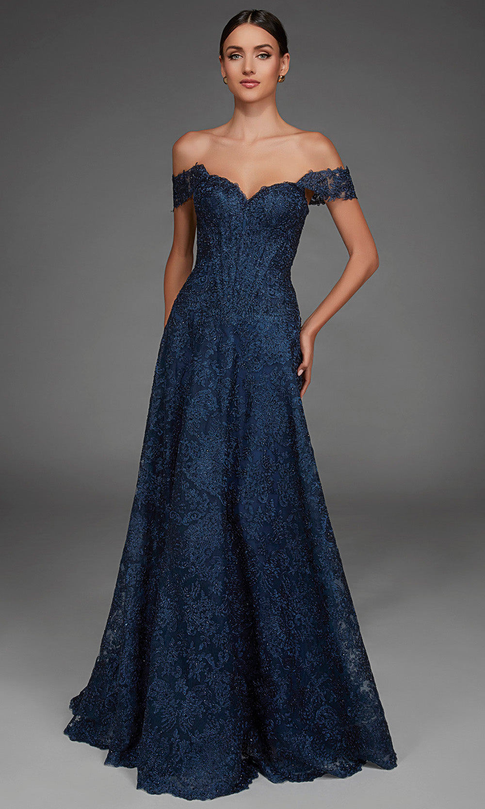 Alyce Paris 55012 - Embroidered Applique Detachable Sleeve Tulle Gown Mother of the Bride Dresses in Blue  