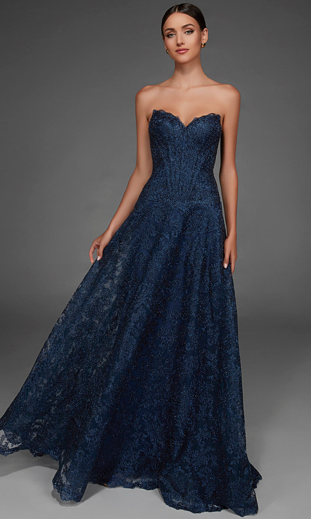 Alyce Paris 55012 - Embroidered Applique Detachable Sleeve Tulle Gown Mother of the Bride Dresses in Blue  