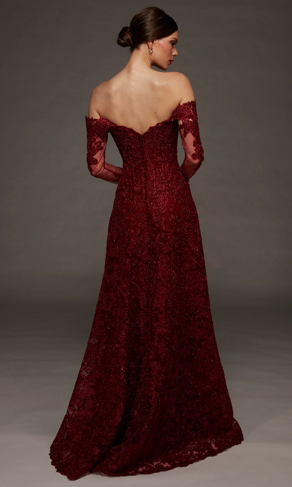 Alyce Paris 55012 - Embroidered Applique Detachable Sleeve Tulle Gown Mother of the Bride Dresses in Red  