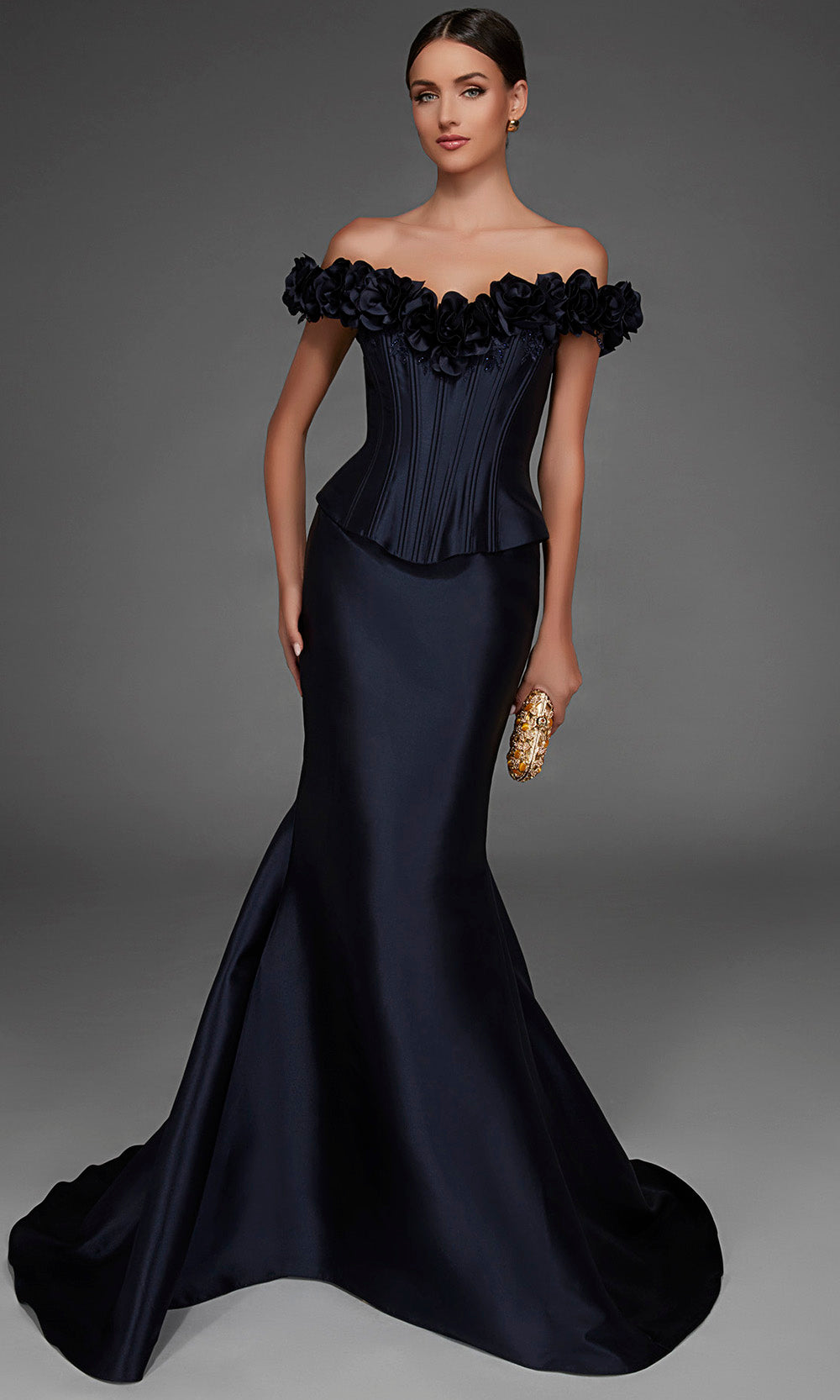 Alyce Paris 55015 - Corseted Bodice Floral Applique Long Gown Formal Gowns in Blue  