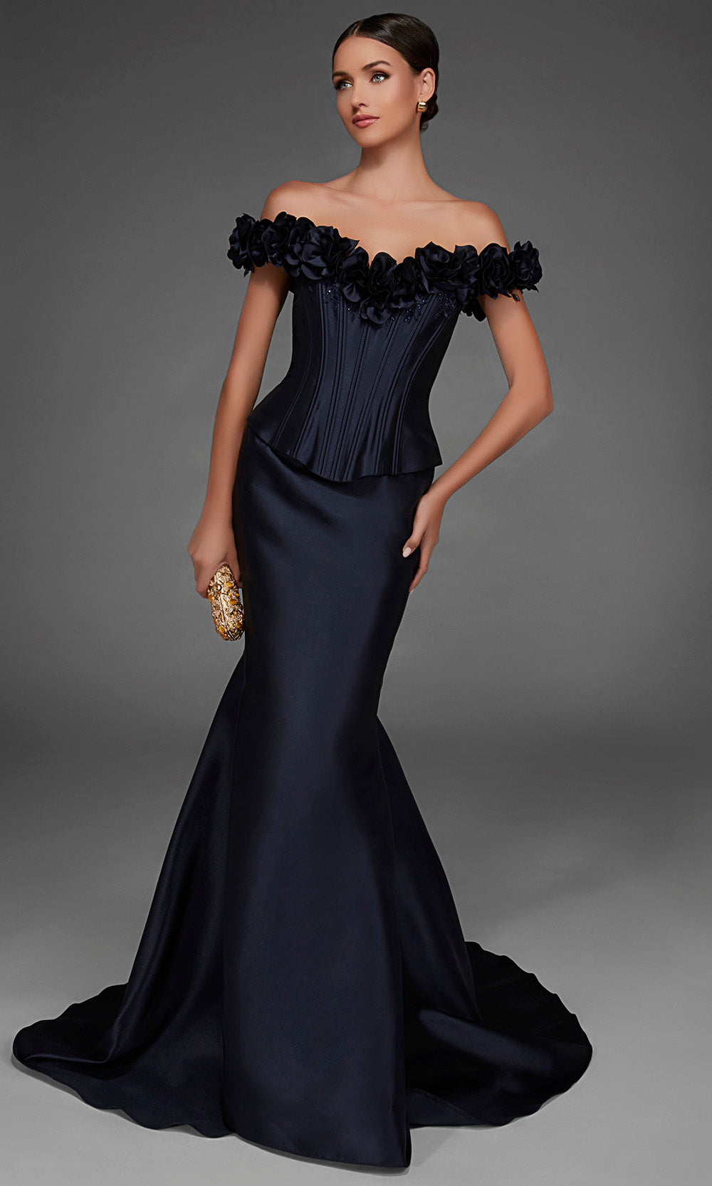 Alyce Paris 55015 - Corseted Bodice Floral Applique Long Gown Formal Gowns in Blue  