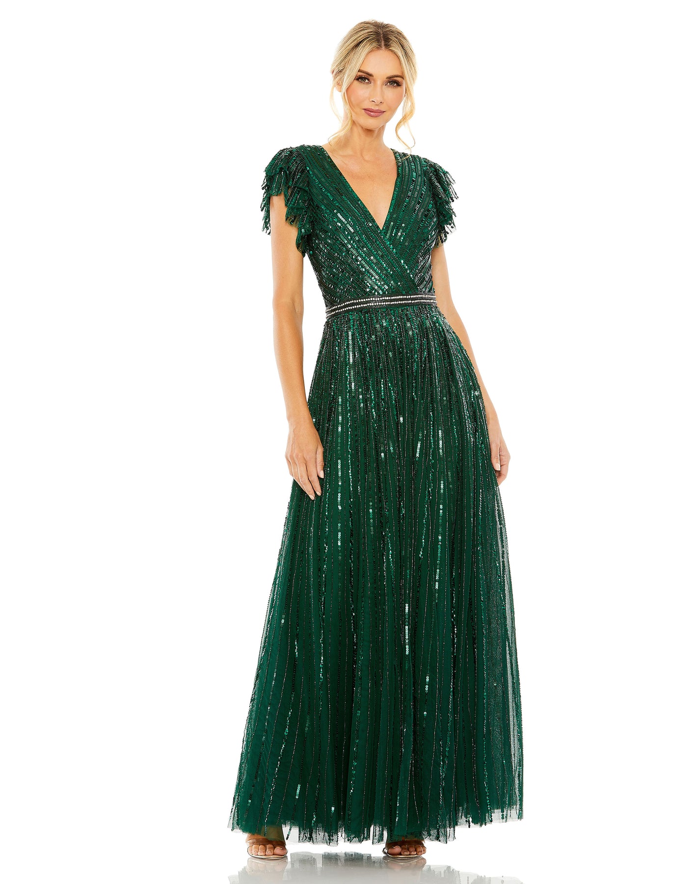 Mac Duggal 5502 - V-Neck Flutter Sleeve Evening Dress