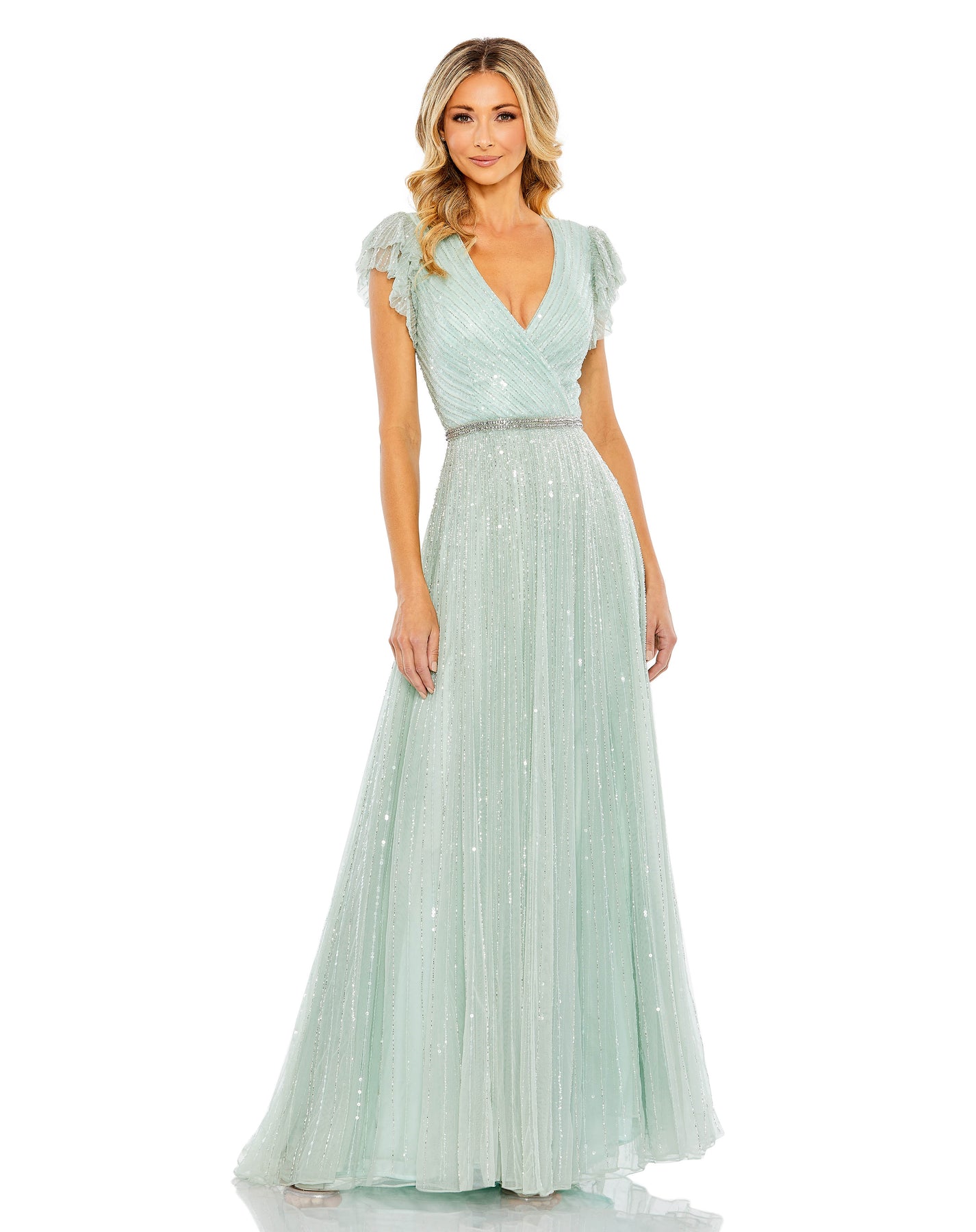 Mac Duggal 5502 - V-Neck Flutter Sleeve Evening Dress