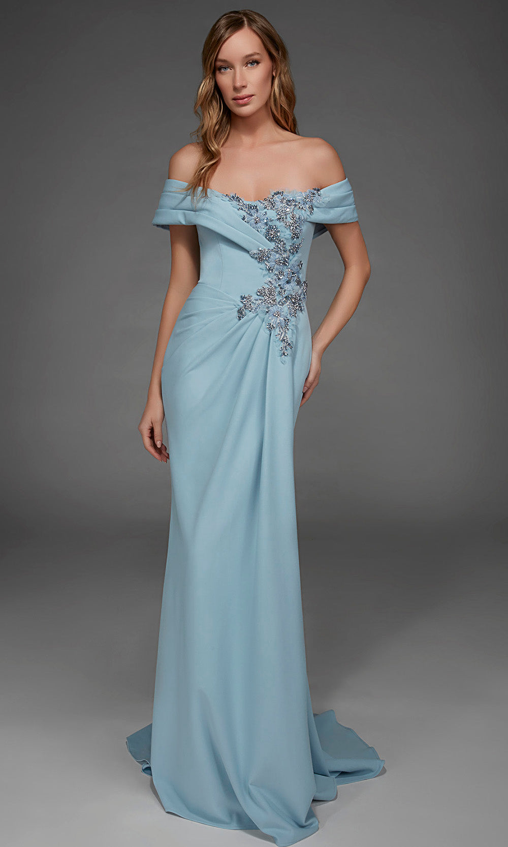 Alyce Paris 55021 - Embellished Sheath Long Gown with Back Drape Special Occasion Dress in Blue  