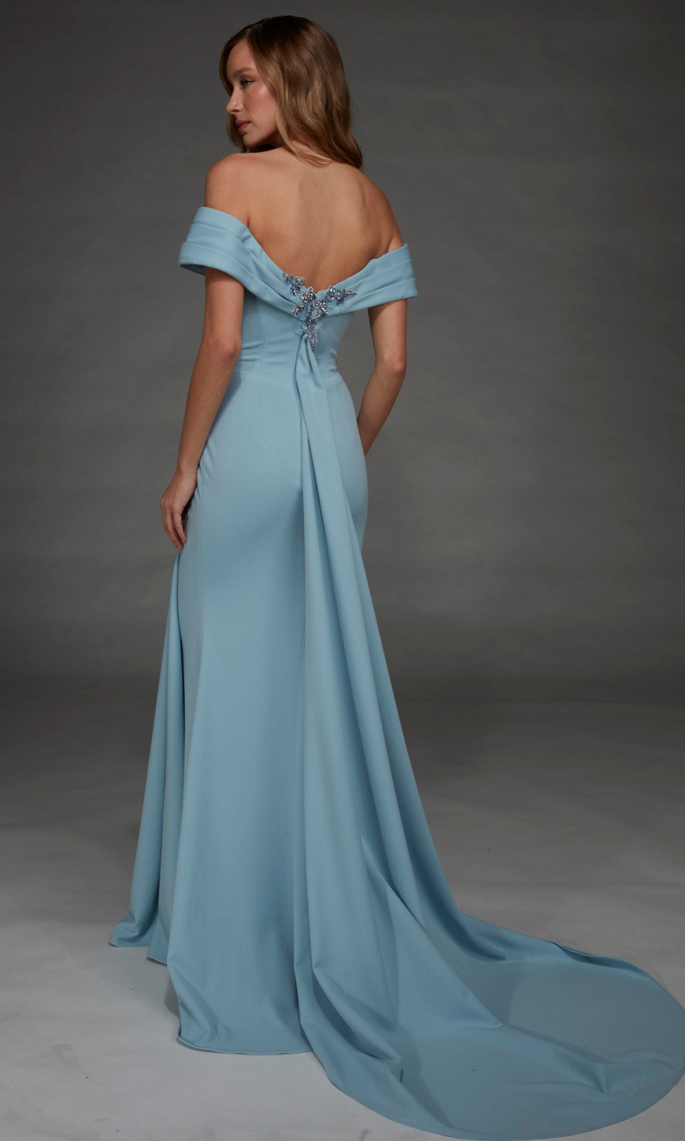 Alyce Paris 55021 - Embellished Sheath Long Gown with Back Drape Special Occasion Dress in Blue  