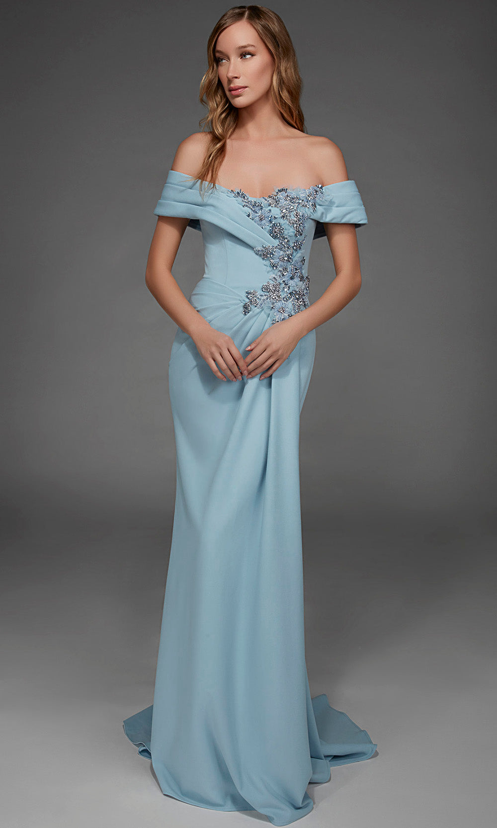 Alyce Paris 55021 - Embellished Sheath Long Gown with Back Drape Special Occasion Dress in Blue  