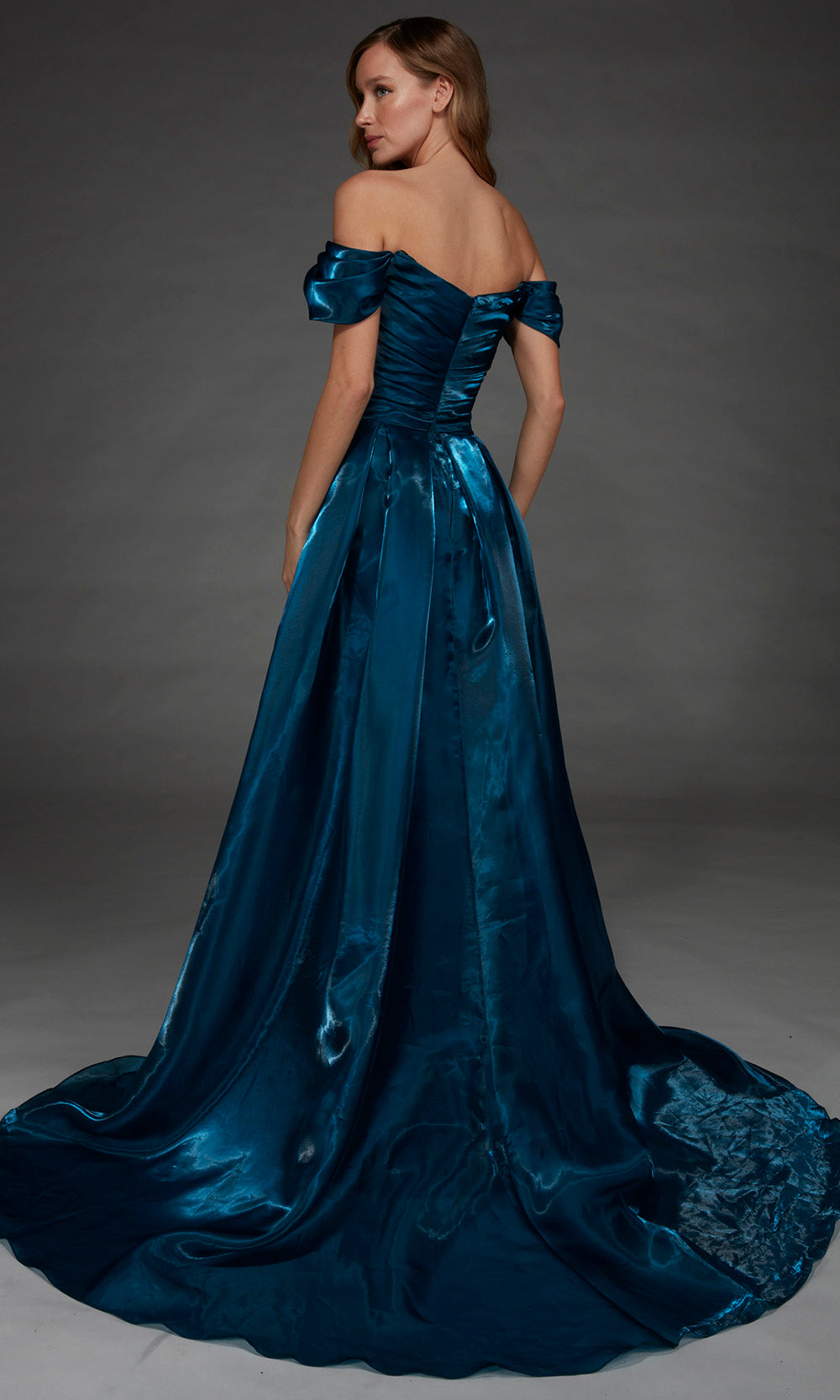 Alyce Paris 55034 - Ruched Bodice Overskirt A-Line Gown Formal Gowns in In Blue 