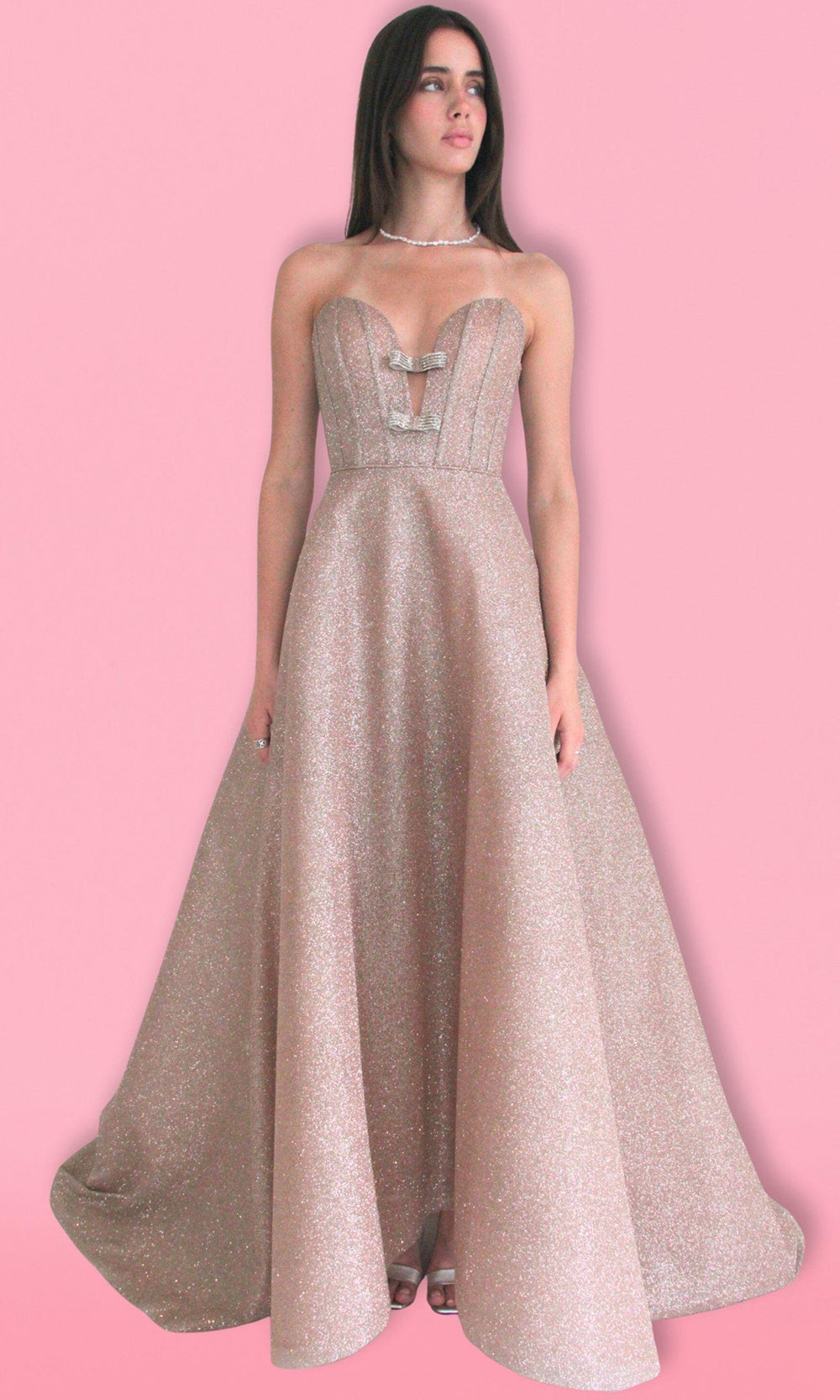 Tarik Ediz 55037 - Strapless Glitter Bow Prom Dress Prom Dresses