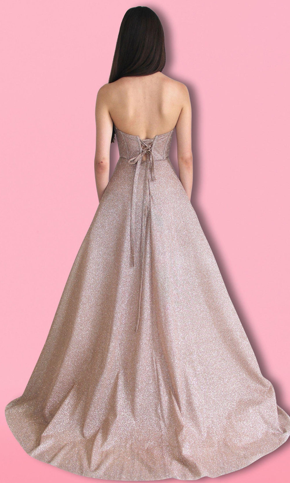 Tarik Ediz 55037 - Strapless Glitter Bow Prom Dress Prom Dresses