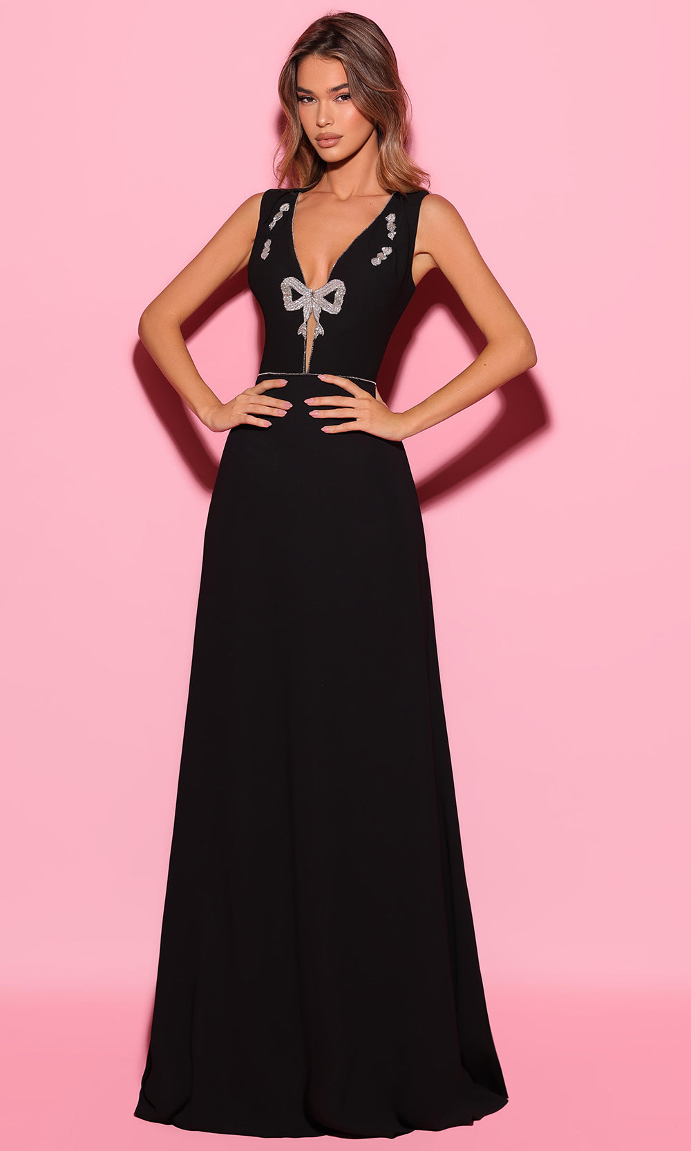 Tarik Ediz 55041 - Deep V Neck A-Line Evening Gown Formal Gowns