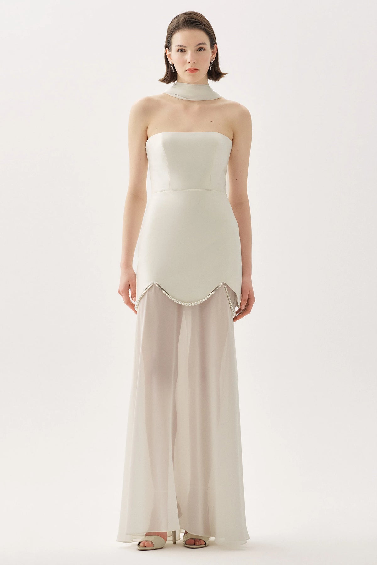 Tarik Ediz 55049 - Pearl Trim Taffeta Chiffon Gown