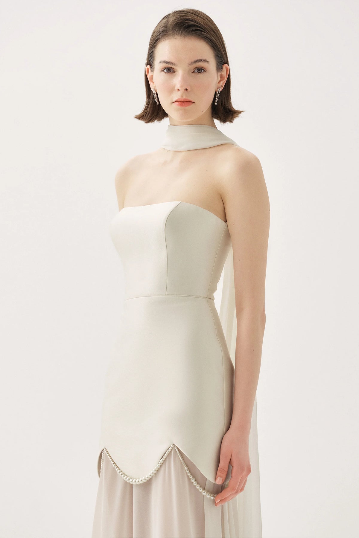 Tarik Ediz 55049 - Pearl Trim Taffeta Chiffon Gown