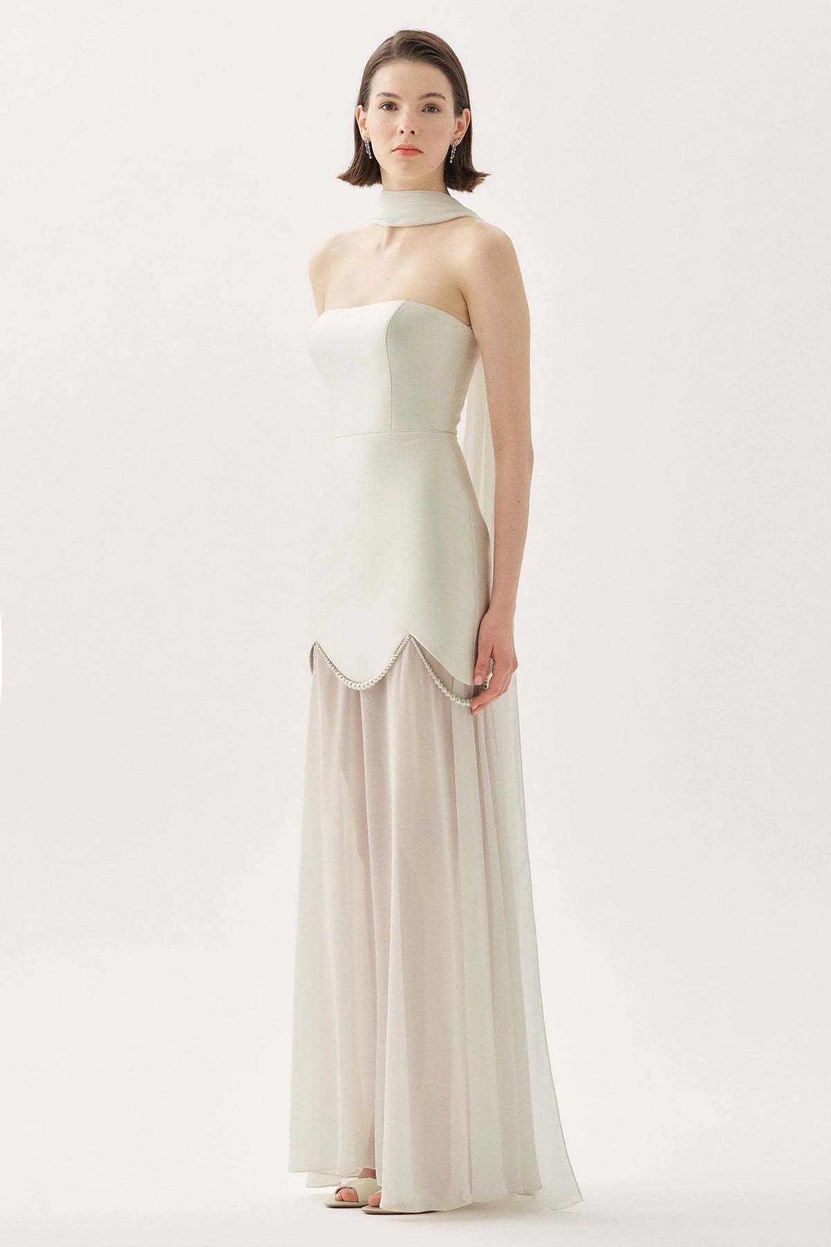Tarik Ediz 55049 - Pearl Trim Taffeta Chiffon Gown