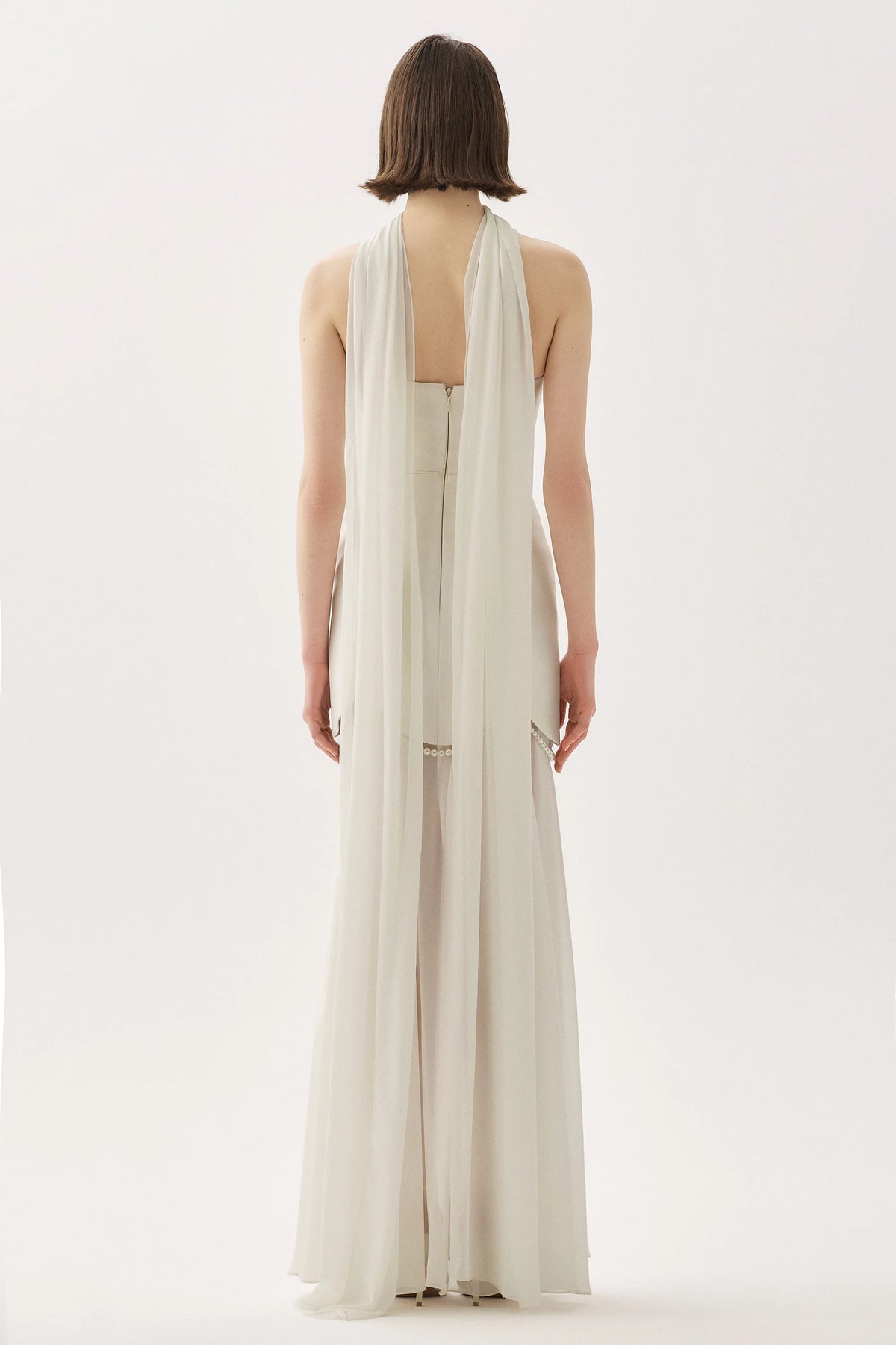 Tarik Ediz 55049 - Pearl Trim Taffeta Chiffon Gown