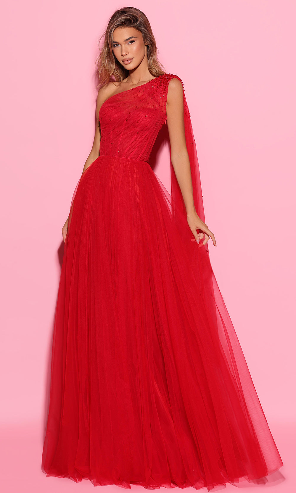Tarik Ediz 55050 - Beaded One-Shoulder Tulle Evening Gown Prom Dresses