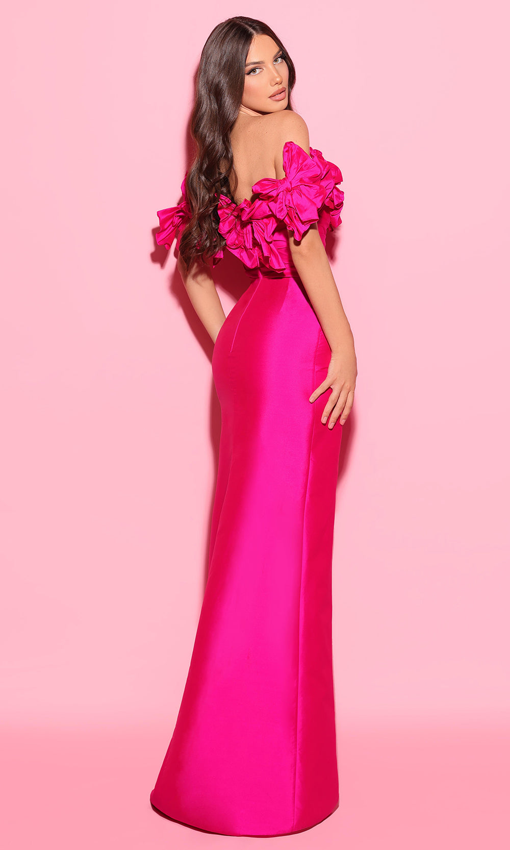 Tarik Ediz 55064 - Ruffled Bow Off-Shoulder Prom Gown Formal Gowns