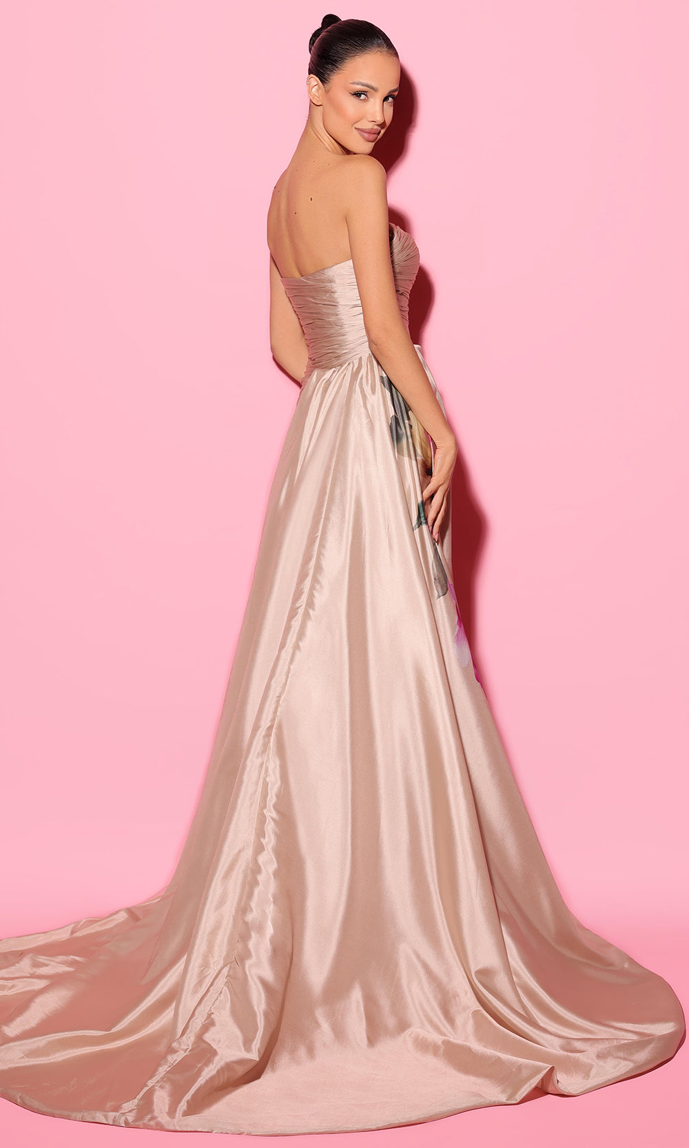 Tarik Ediz 55112 - Strapless Floral Print Taffeta Evening Dress