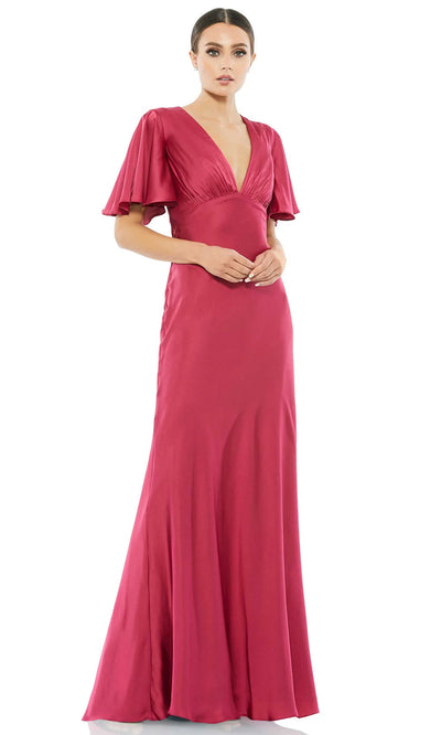 Ieena Duggal 554021 - Flounce Sleeve V-Neck Evening Dress Special Occasion Dresses 0 /Raspberry